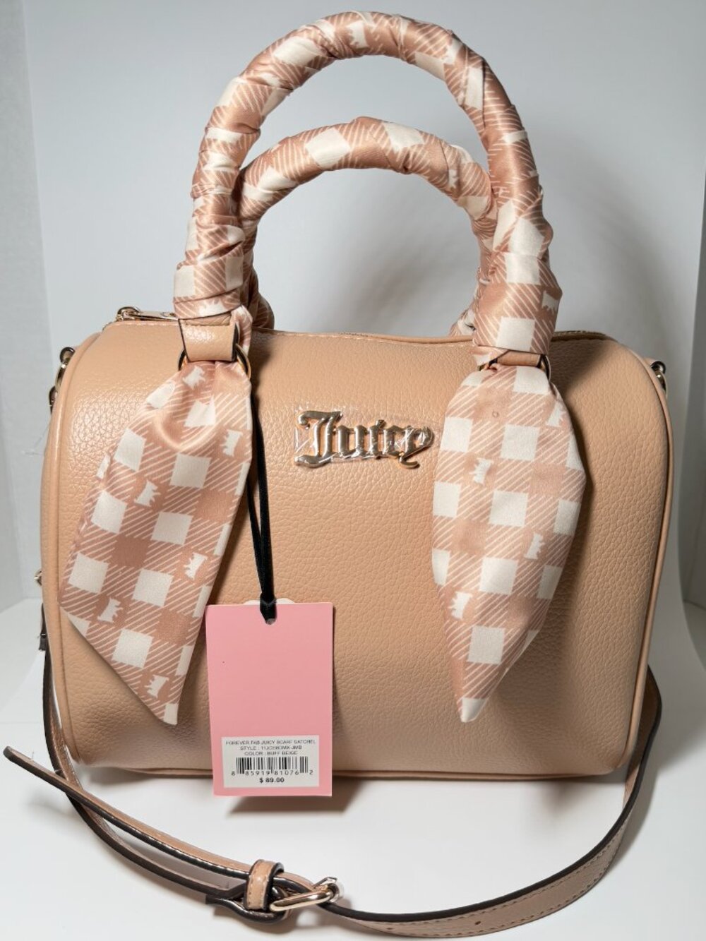 Juicy Couture Forever Fab Scarf Satchel Buff Beige NWT Logo Handbag Purse
